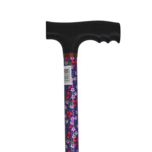 canne de marché réglable en aluminium aaux motifs fleuris et tube violet