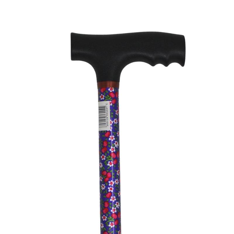 canne de marché réglable en aluminium aaux motifs fleuris et tube violet