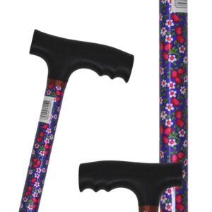 AQ019 (2) canne de marché réglable en aluminium aaux motifs fleuris et tube violet