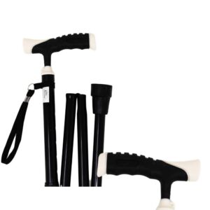 Canne pliante noire avec poignée bimatière noire et blanche