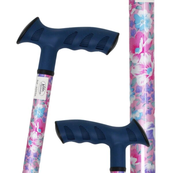 Canne alu fleurs roses et bleues diamètre 16 réglable poignée bleue AQ036 – Image 2