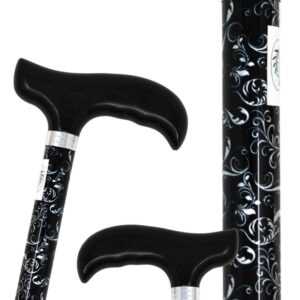 AQ038 (2) canne de marche réglable en aluminium avec motif feuillage