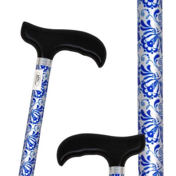 Canne de marche réglable en aluminium argenté motifs bleus | Aquaromat – Image 2