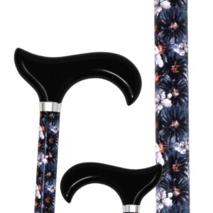 AQ811 (2) Canne de marche en aluminium, réglable en hauteur et motif floral sur fond bleu nuit