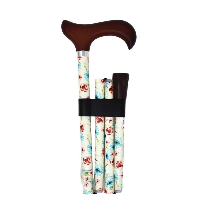 Canne de marche pliable en aluminium, jaune pastel et fleurs