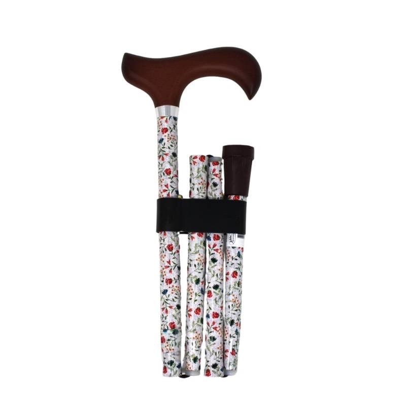 Canne de marche pliante avec tube alu et motif champêtre