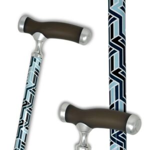 canne de marche réglable en aluminium avec poignée confortable en silicone et motifs géométriques bleus