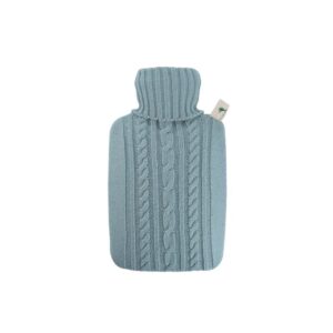 Bouillotte housse tricotée motif torsadé Bleu pastel réf 42