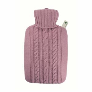 Bouillotte housse tricotée motif torsadé Rose pastel