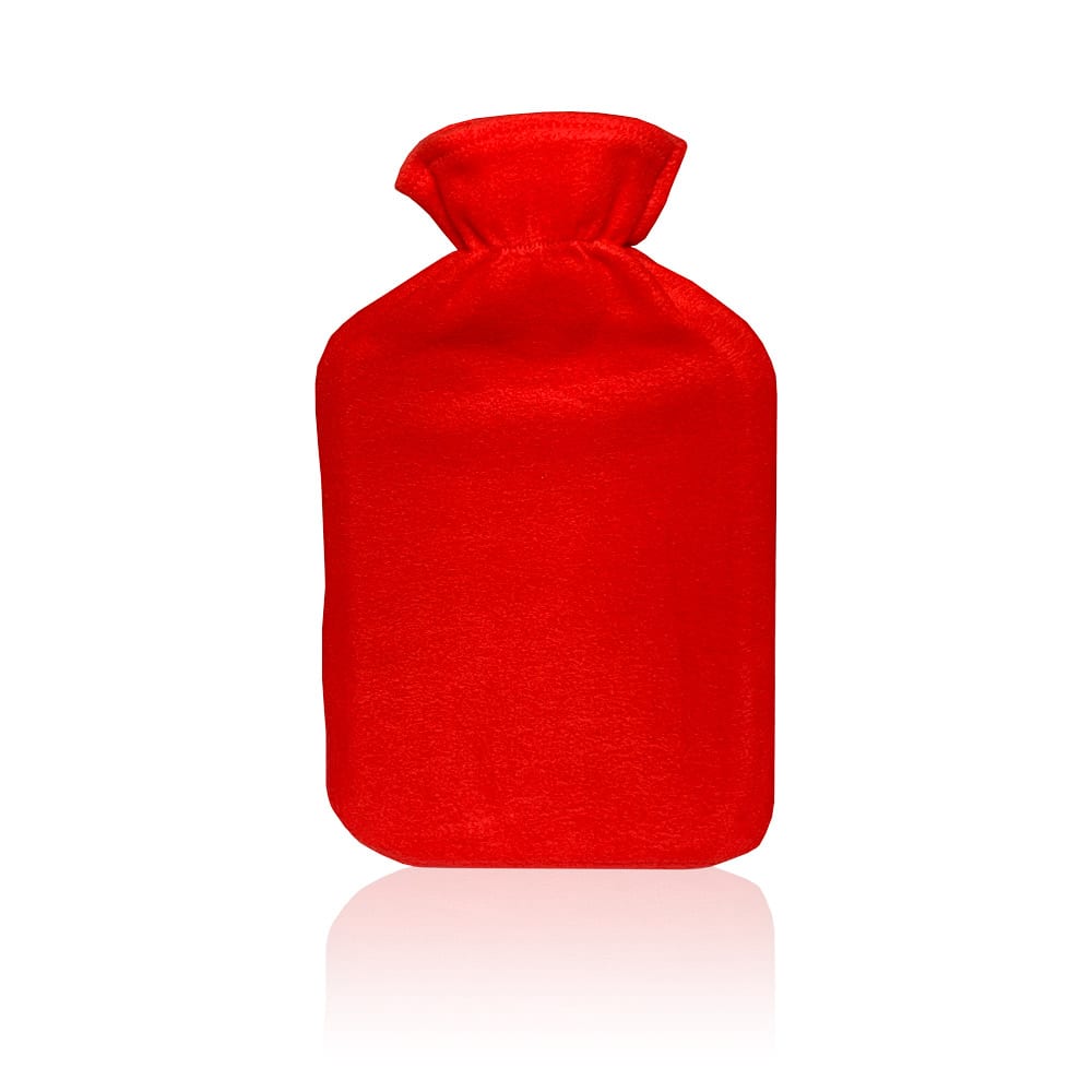 Bouillotte en caoutchouc avec housse polaire rouge - 2L