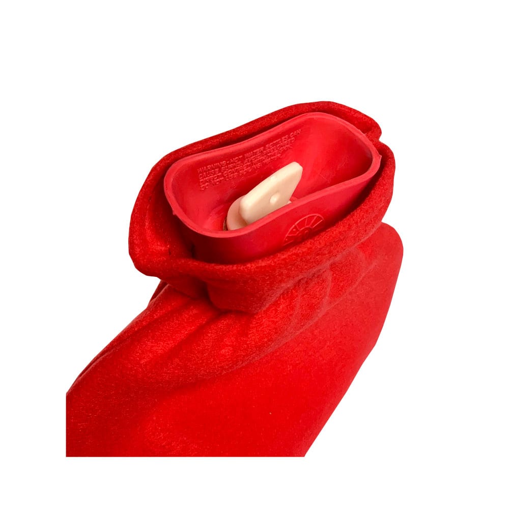 Bouillotte en caoutchouc avec housse polaire rouge - 2L