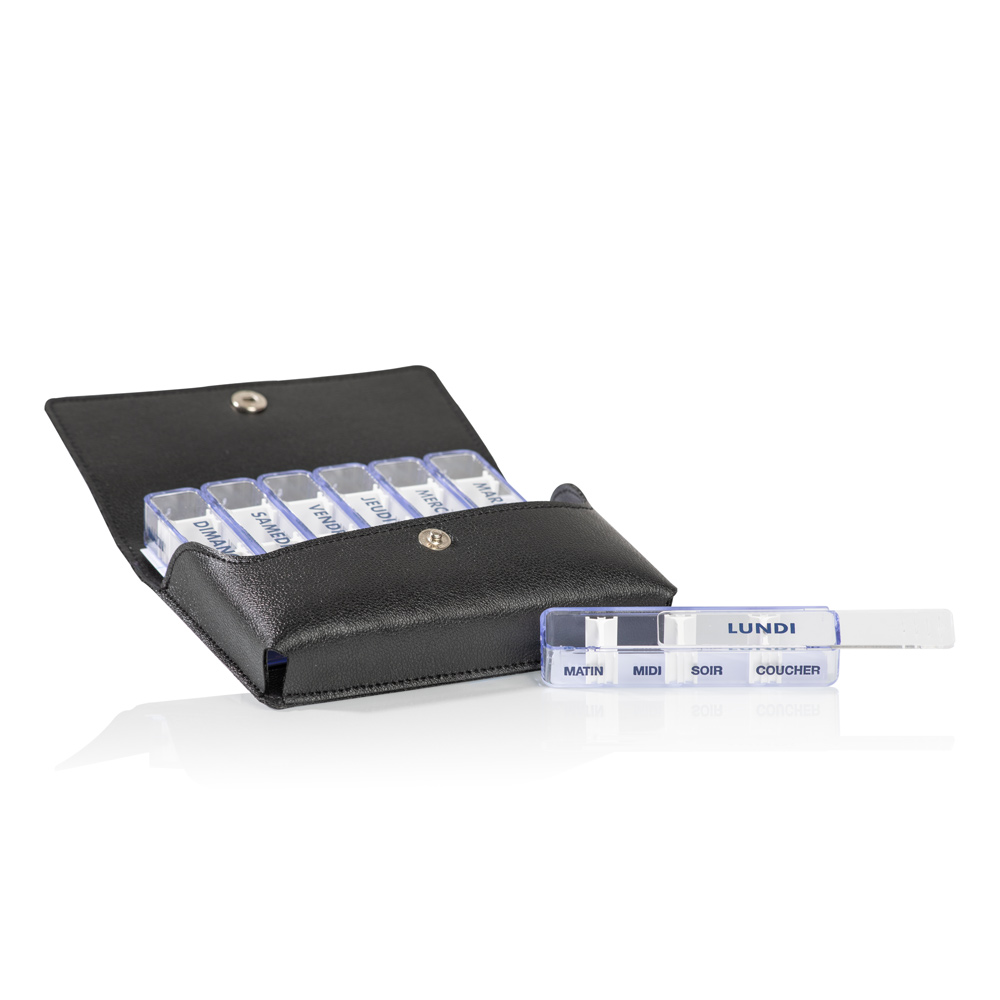 pilulier medidose simili cuir noir